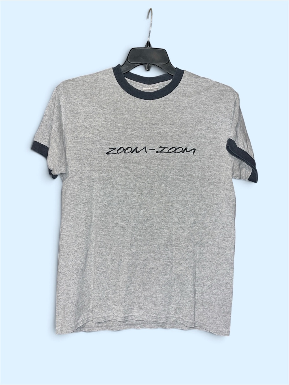 Port and Company Gray Ringer Tee with Navy Trim